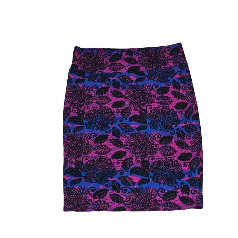 Lularoe Womens Stretch Pencil Skirt 2X Purple Blue Floral Grunge Boho Whimsigoth
